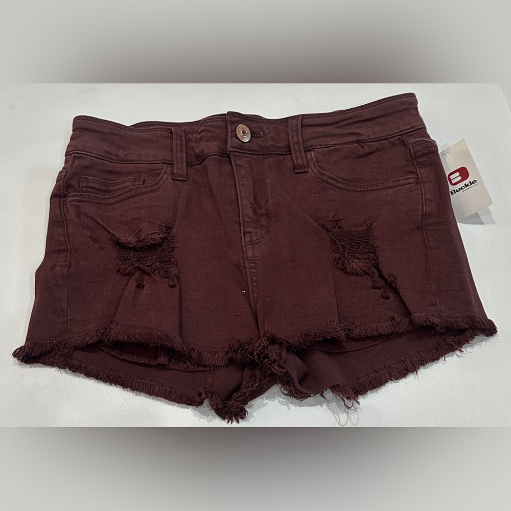 Daytrip Maroon Burgundy Distressed Denim Shorts 26
